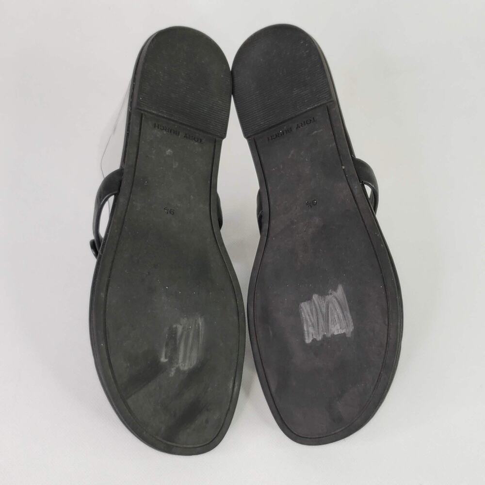 Tory Burch Miller Sandals Womens 9.5 Black Leather Logo Thong Flip Flop Shoes - Picture 6 of 10